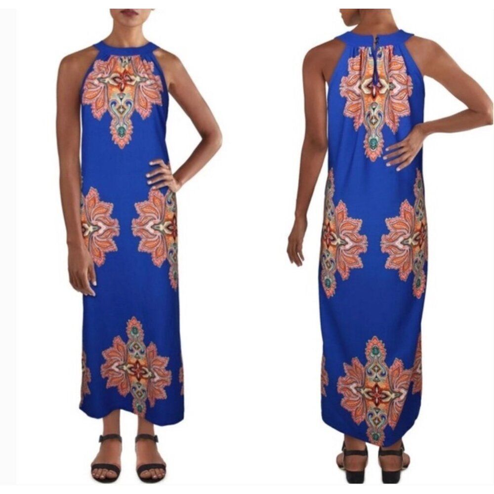 Catherine Malandrino Women Royal Blue Halter Maxi Dress Size S